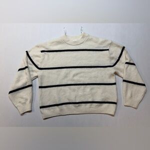 H&M Women’s Cream and Black Striped Small Knit Sweater